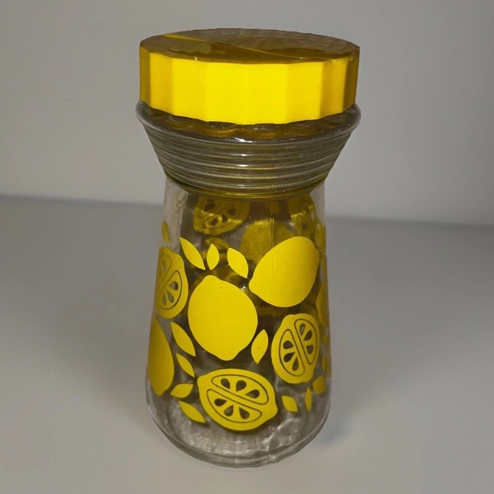 Vintage Pyrex Lemon Glass Drink Dispenser/Juice Pitcher Flip Top Lemonade Jar